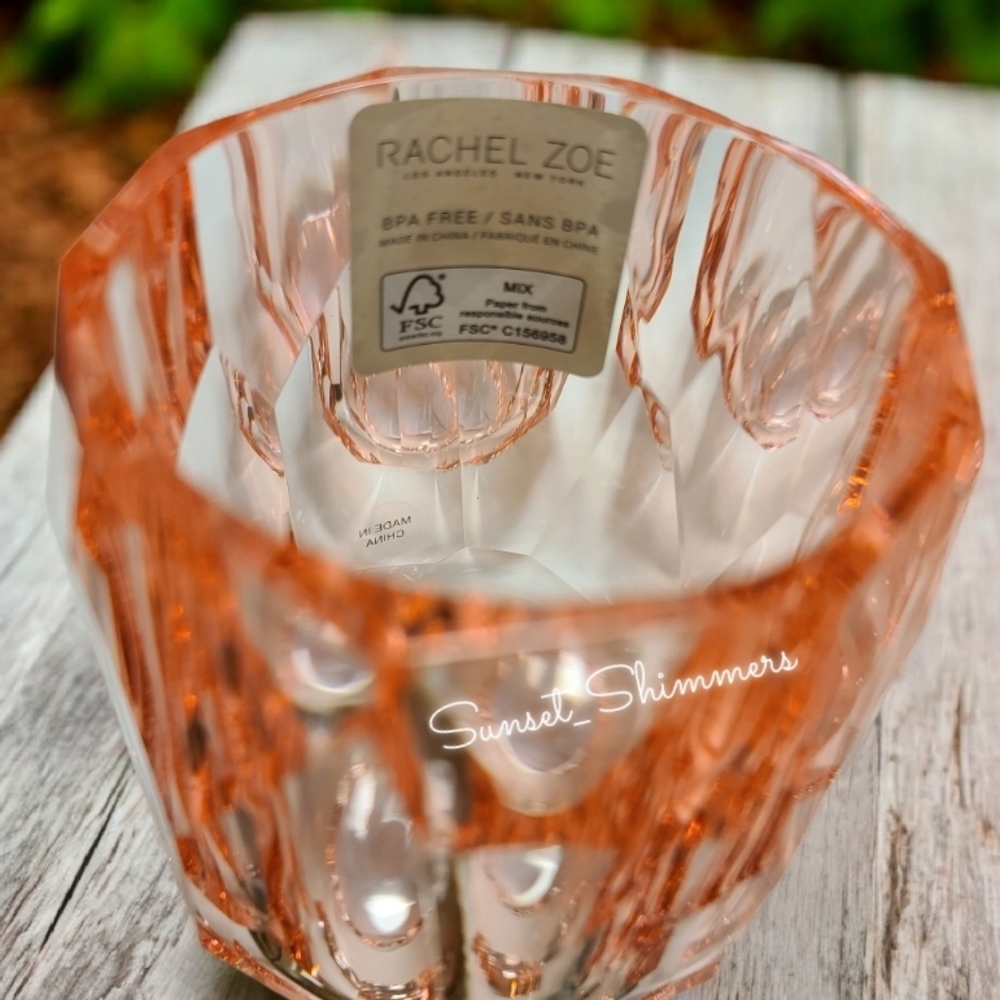 RACHEL ZOE 4pc set Peach Colored Acrylic Crystal Tumbler Cup Drink Glasses NEW - Picture 2 of 3